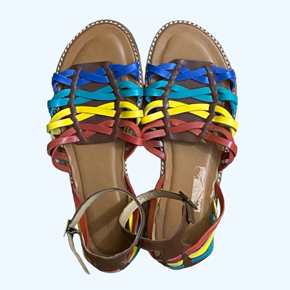 Soludos Rainbow Color Brown Leather Sandals Ankle Strap Size 9.5 - Picture 3 of 8